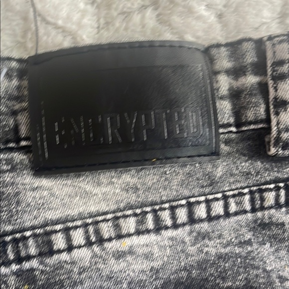 Encrypted Distressed Gray and Black Jeans with Yellow Accents - Picture 7 of 8